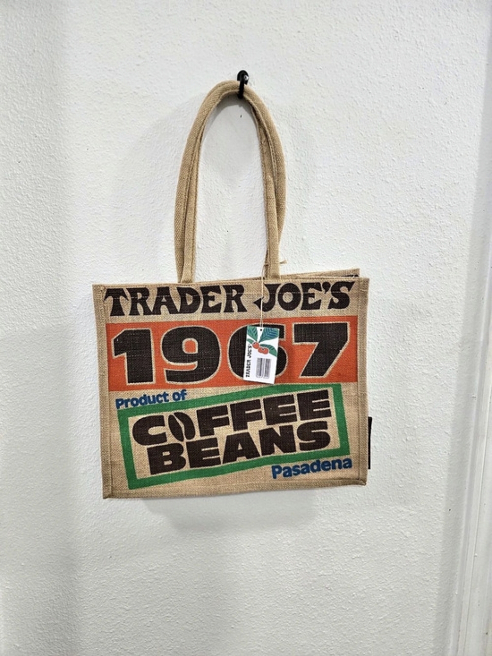 Trader Joe's 1967 Coffee Beans Jute Tote Bag Brown & Orange